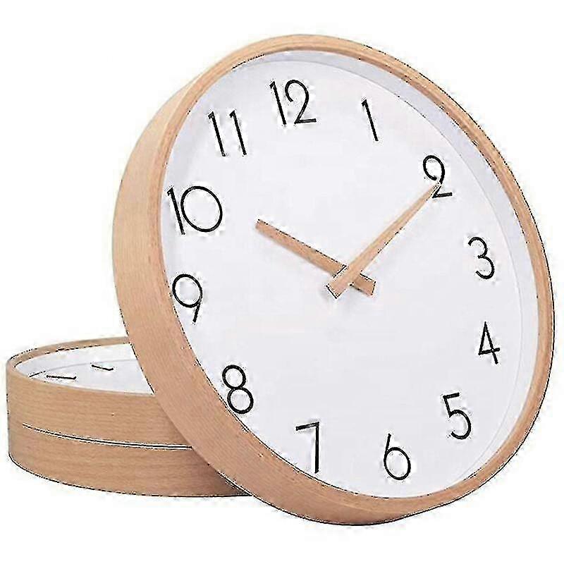 Silent Sweep Zegar literacki z litego drewna, Prosta konstrukcja, Nordycki drewniany zegar, Drewniany zegar ścienny
