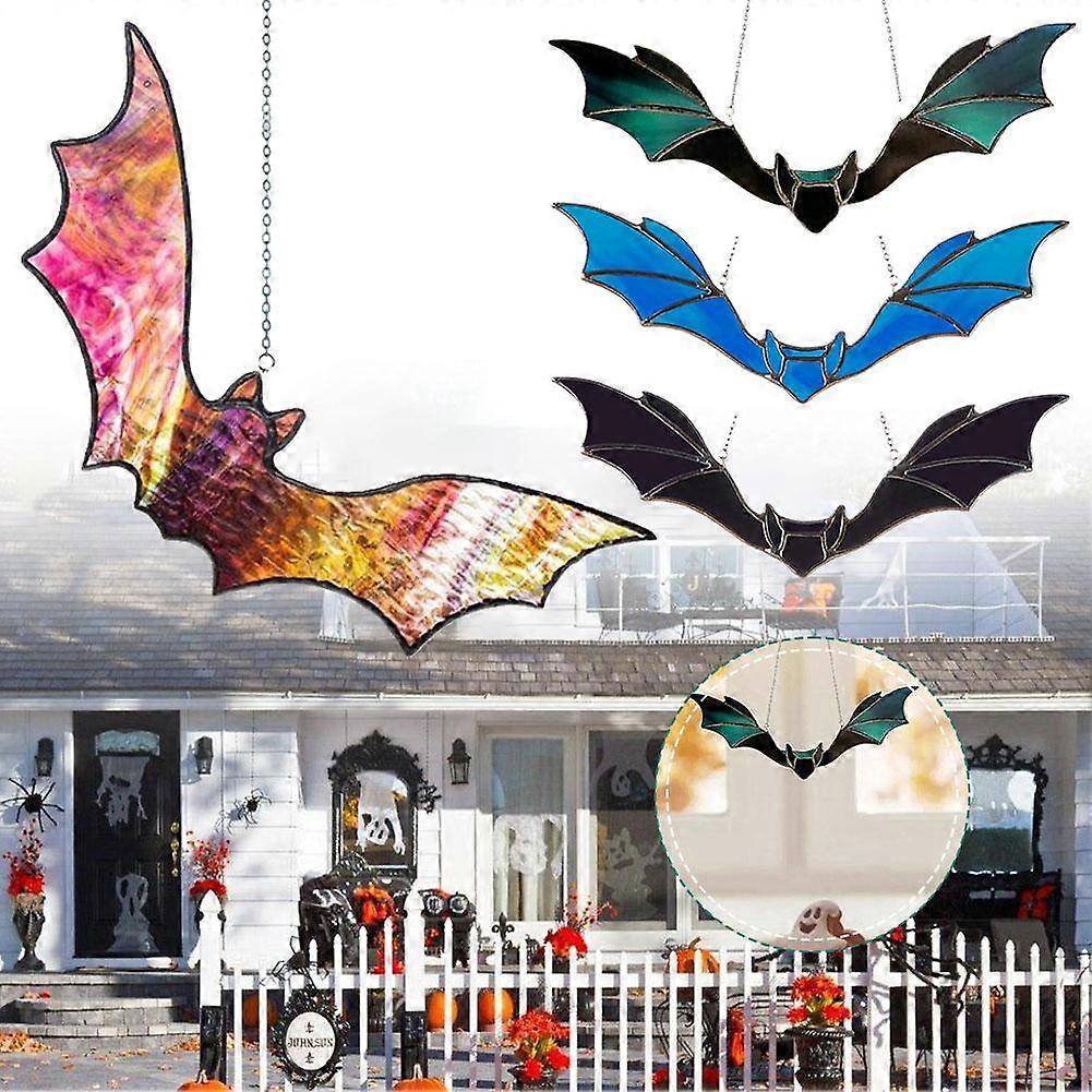 Halloween Bat Stained Glass Window Hanging Decoration