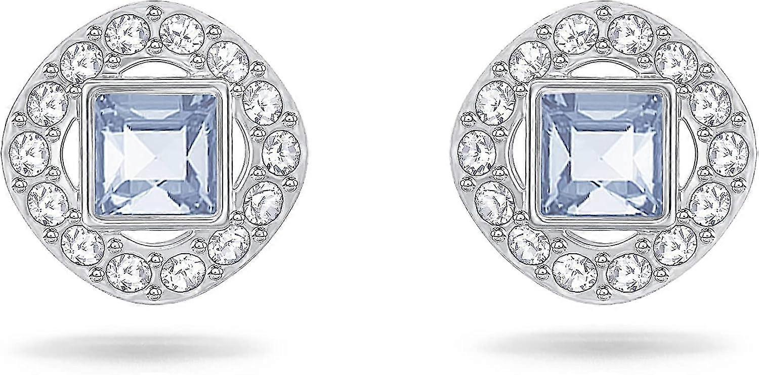 Crystal Blue Angelic Square Rhodium-Plated Earrings -