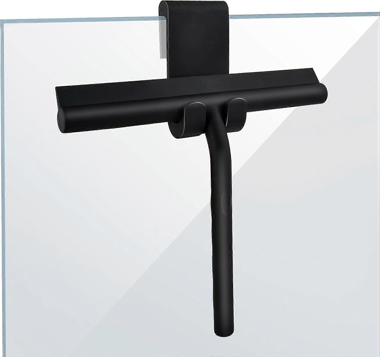 Shower Squeegee, Silicone Window Squeegee with Hanging Hook, Black Glass Wiper Scraper