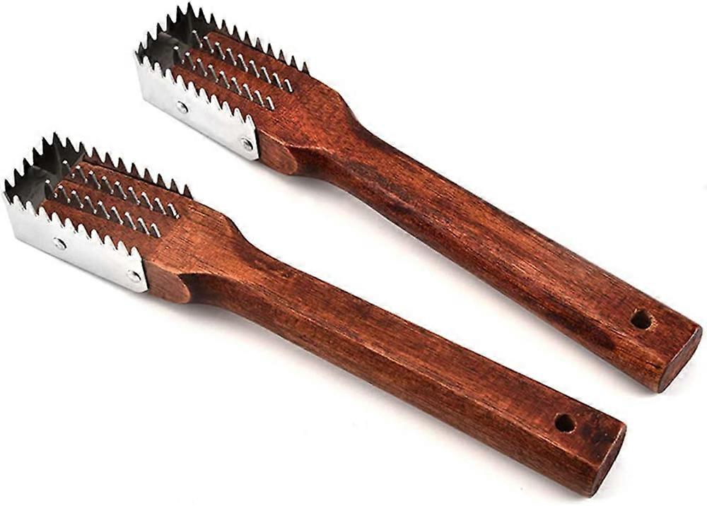 2pcs Stainless Steel Fish Scale Scraper with Wooden Handle Pocket Scale Remover Kitchen Tool
