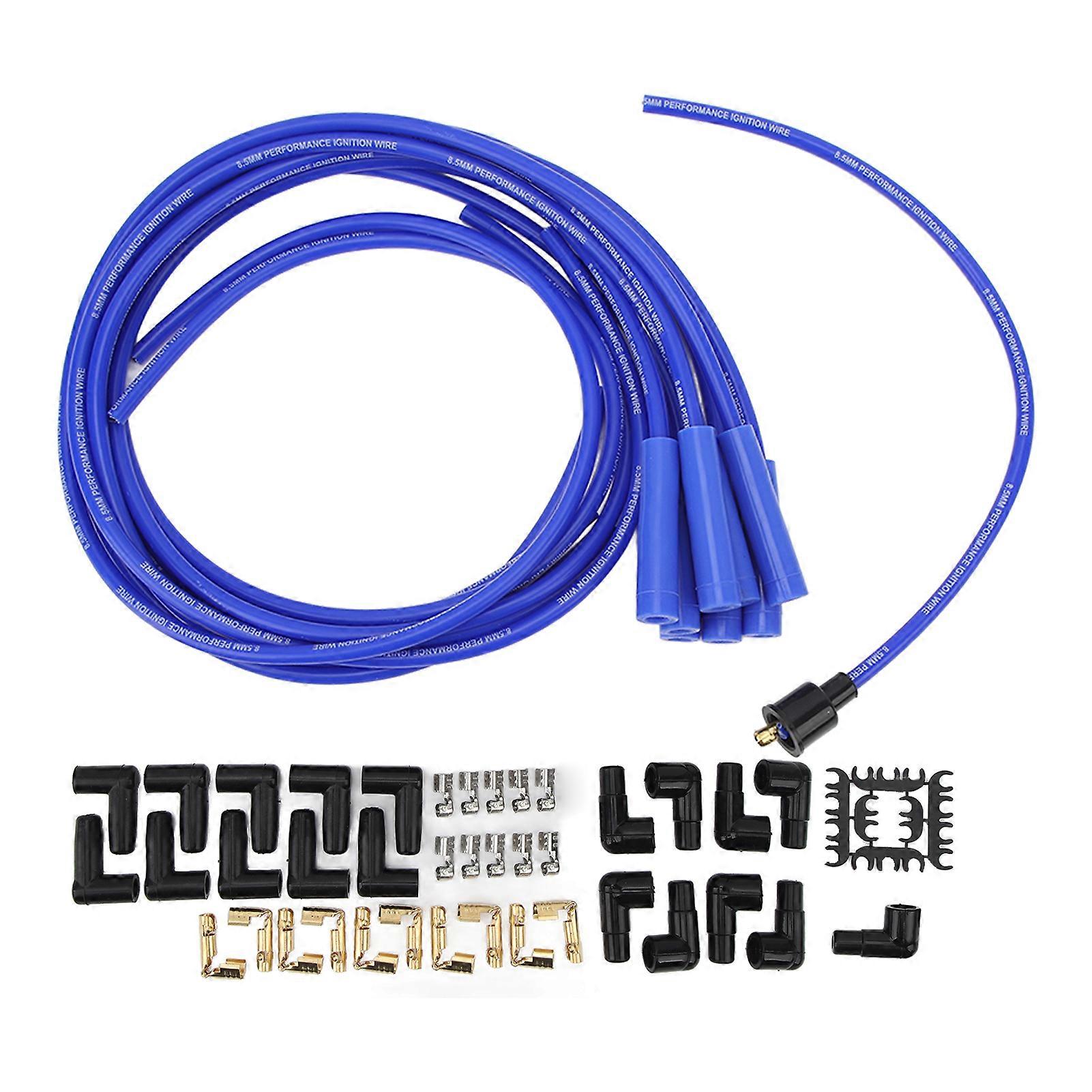 8.5mm 180 Sparking Plug Ignition Wire Set Spark Plug Wires with Dustproof Cap Replacement for Chevy 8 Cylinder Models Blue