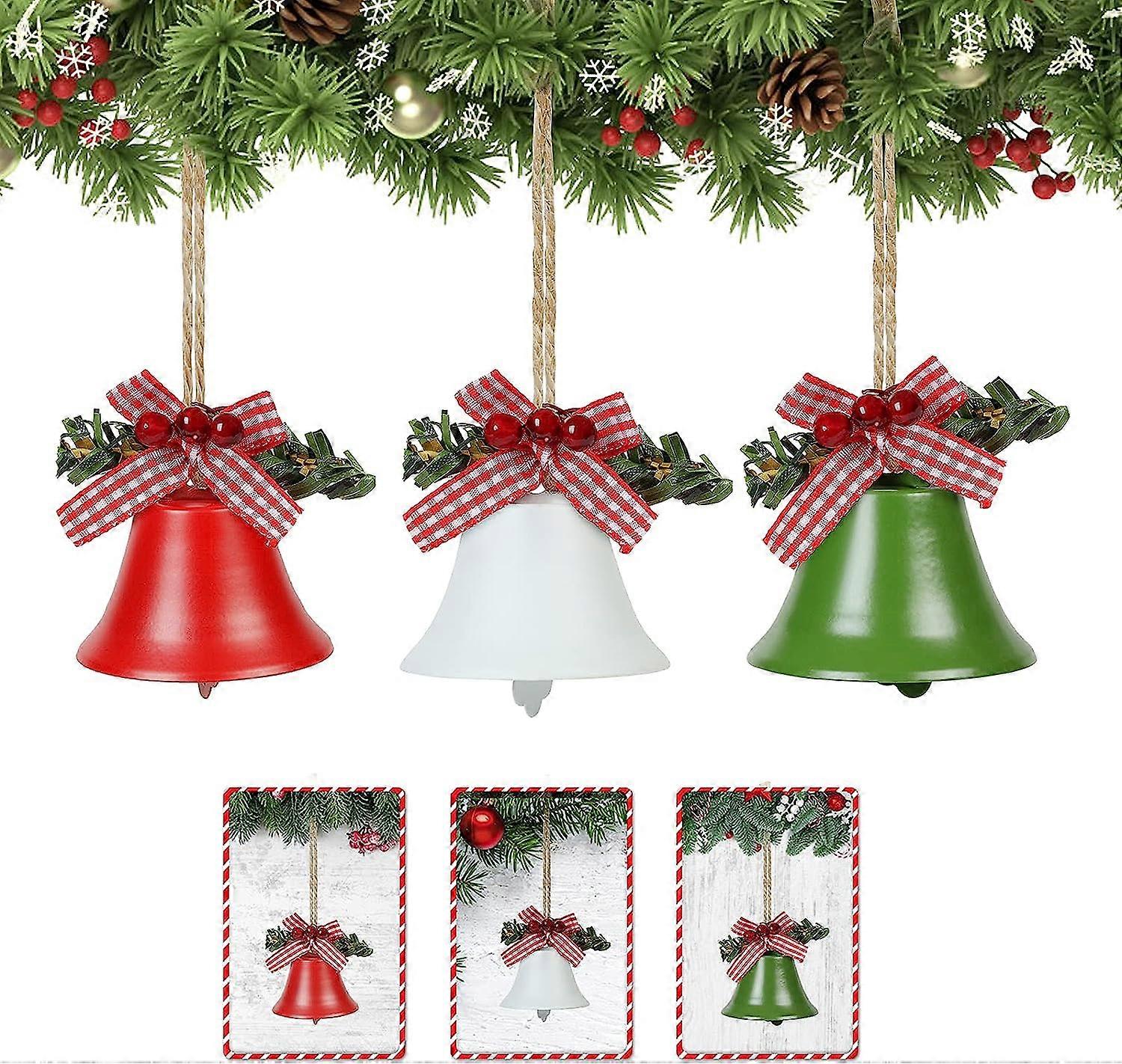 Weihnachtsglocken, 6 Stück Metallglocken Weihnachtsbaumschmuck, Ornamente Anhänger Jingle Glocken Rot Weiß Grün