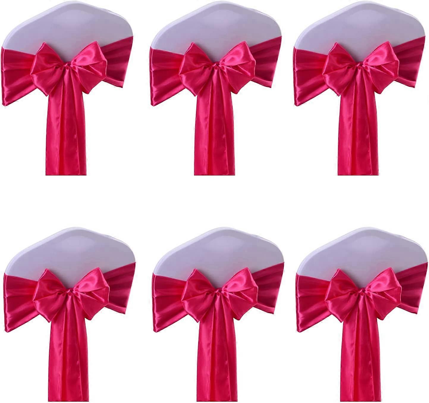 6ks Satén Židle Pásy Stuha Luk Židle Opěradla Popruhy Pro Svatební Dekorace (Rose Red)