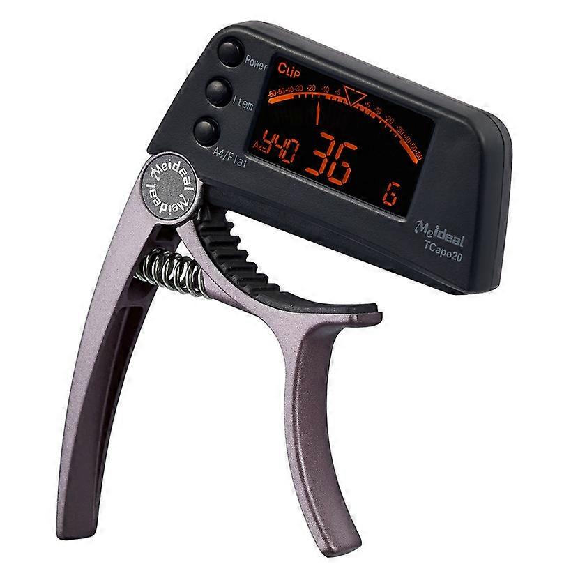 Guitar Capo Tuner 2 in 1 Clip Single Hand Use with Digital Large LCD Screen (Coffee)
