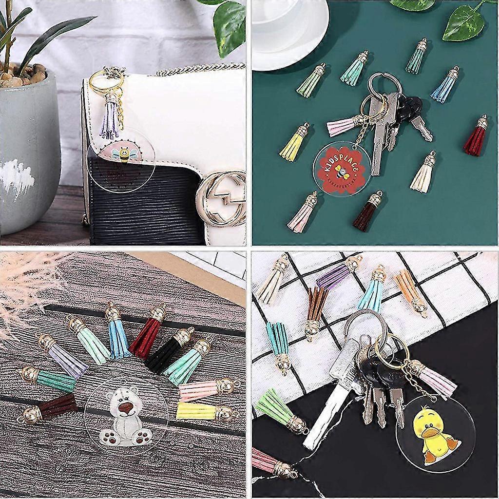 Round Keychain Blanks With Tassels Acrylic Key Ring For Diy Craft