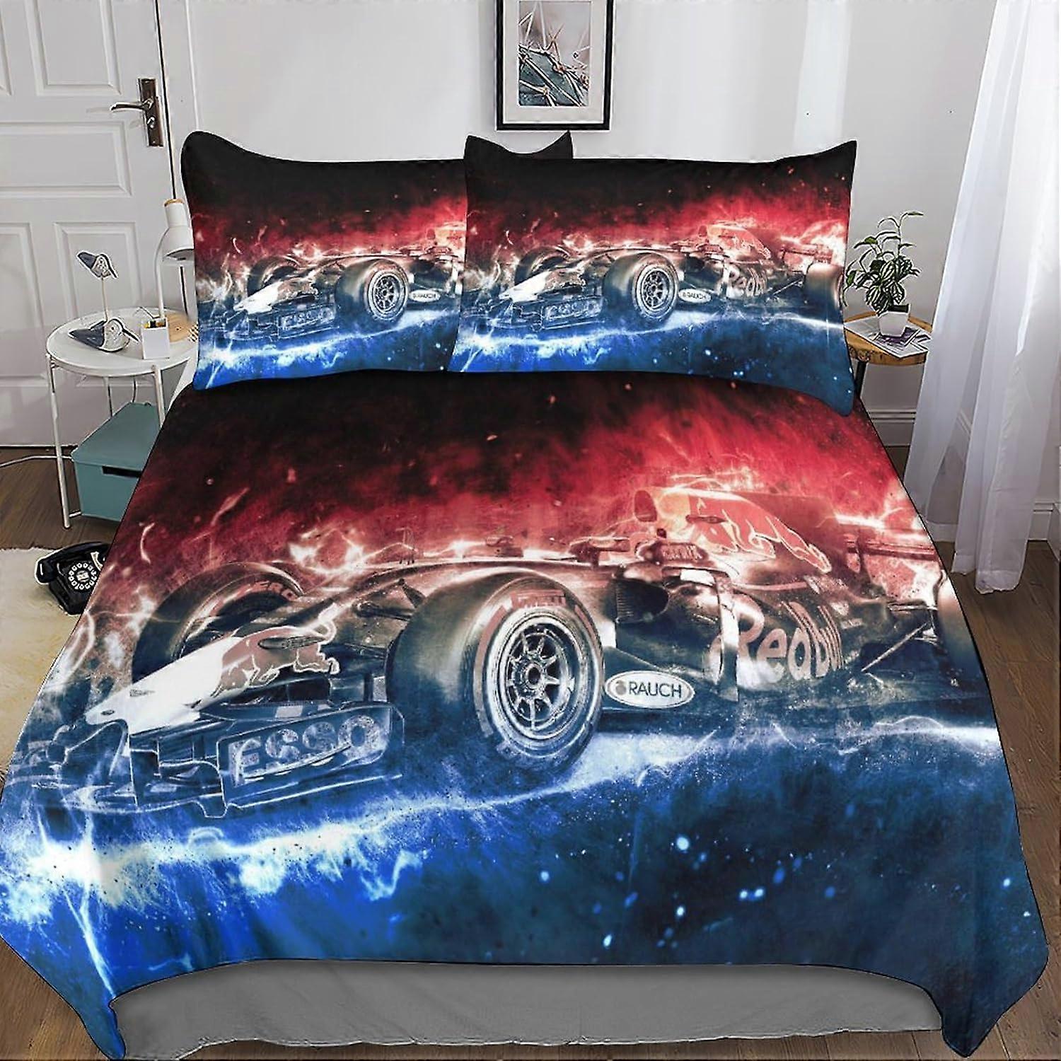 Set di biancheria da letto Formula 1 3D per ragazzi e adolescenti Copripiumino F1, copripiumino in microfibra con chiusura a cerniera 3 federe doppie