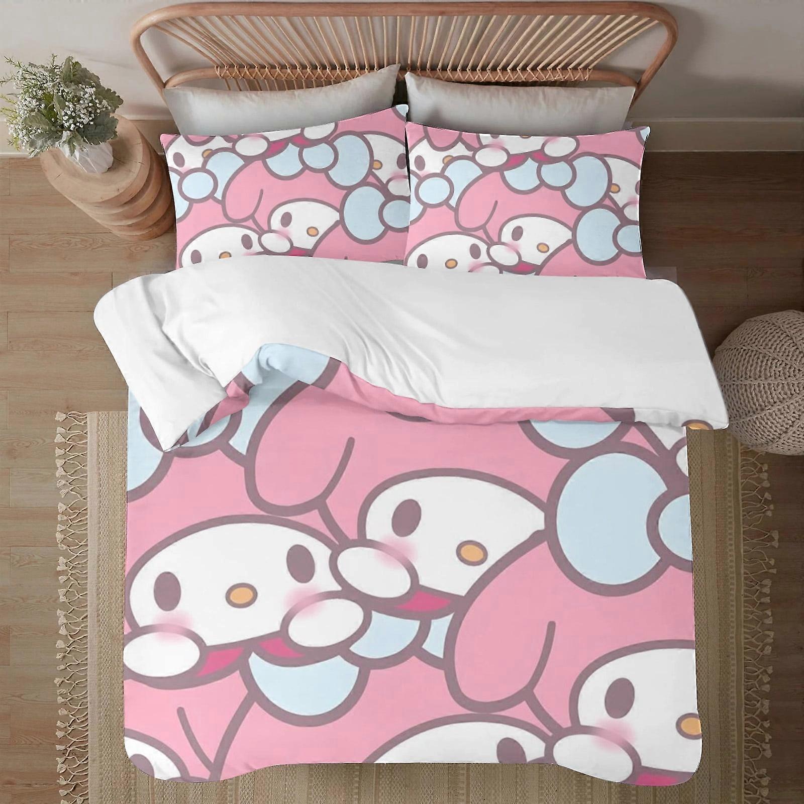 v376 My Melody Soft 3D Impresso Capa de Edredom Conjunto de Cama com Capa de Edredom Conjunto de 3 Peças Inclui 2 Fronhas e 1 Capa Lavável na Máquina ol376