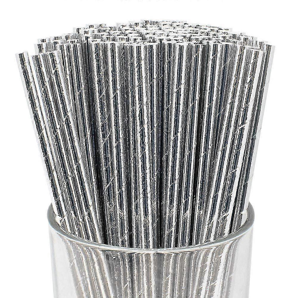 Disposable Drinking Paper Straws (200pcs, Metallic Silver)