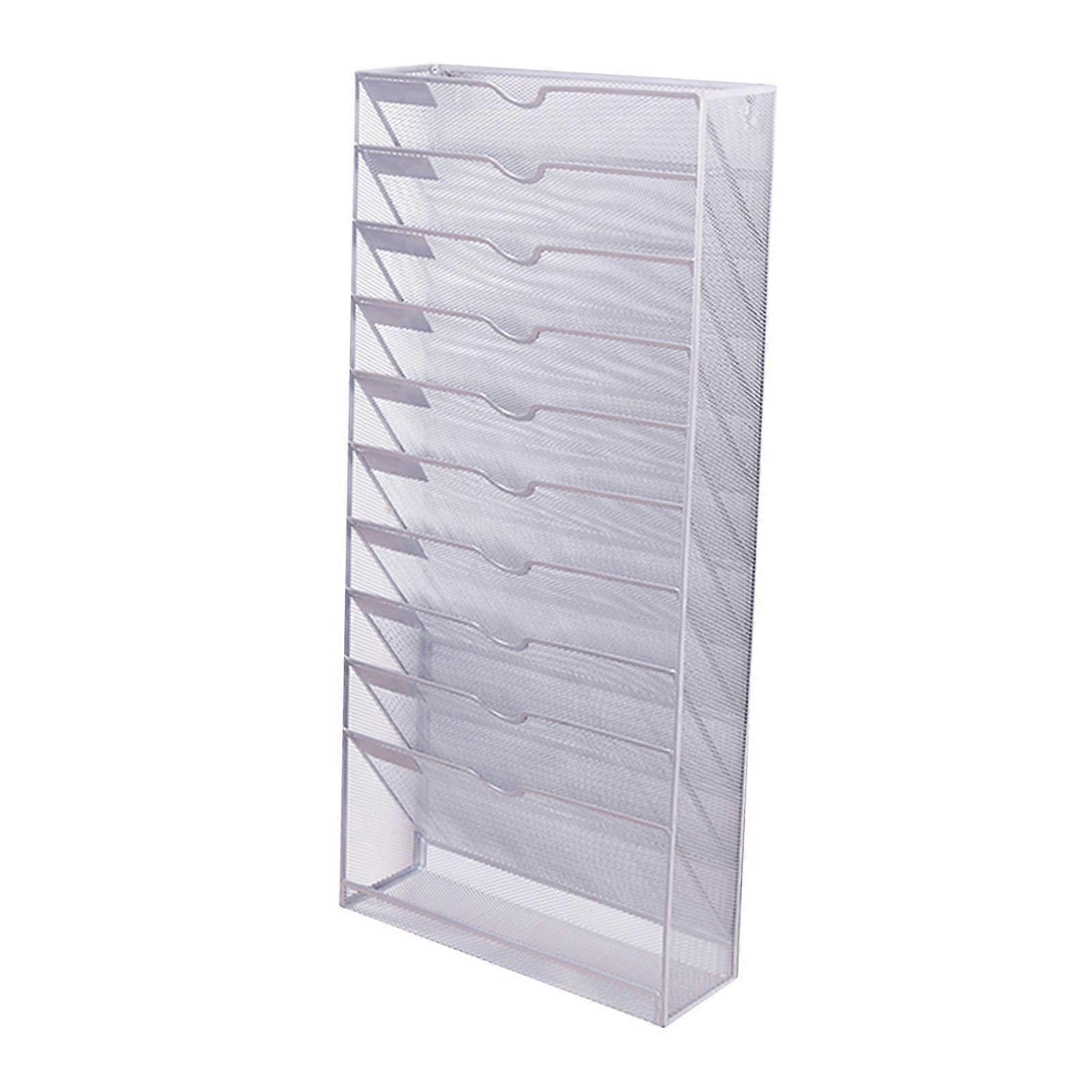Hanging Wall File Holder 10 Tiers A4 Paper Storage Rack for Display files Silver Gray