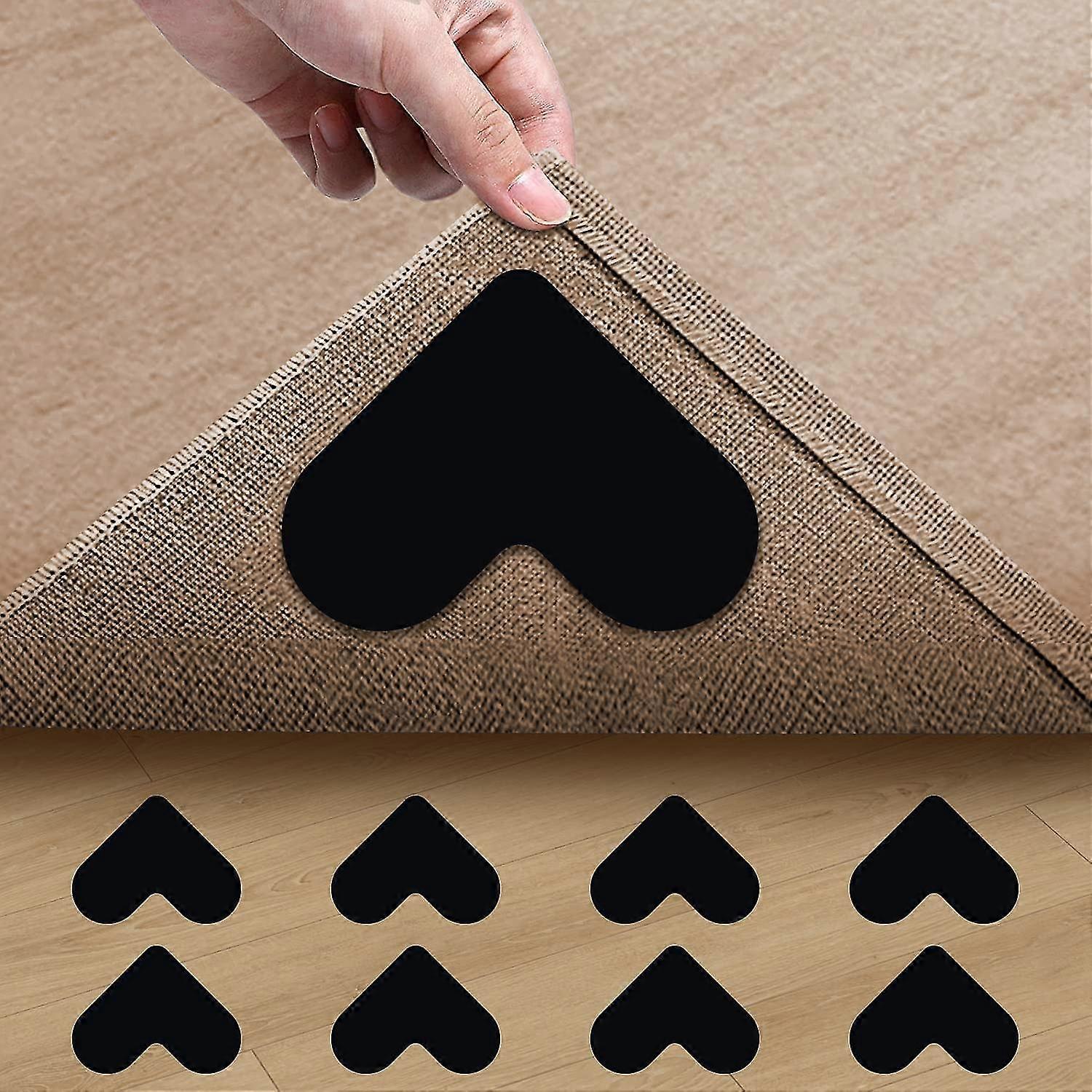 Rug Gripper,8 Pcs Double Sided Non-slip Rug Pads Rug Tape,washable Area Rugs Reusable,carpet Tape Corner Side Grippers For Hardwood Loors And Tile