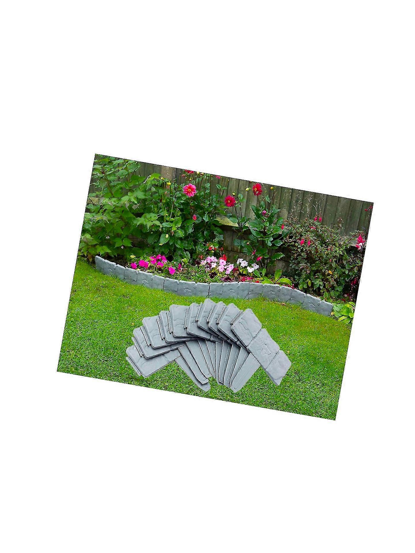 20 Pcs Stone-like Lawn Edging(5 Meter), Plastic Garden Edging, Garden Borders Edging, Freely Combinable Flower Bed Edging