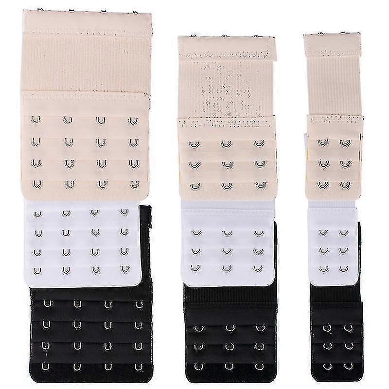Bra Extender, 2 Hooks/3 Hooks/4 Hook Bra Elastic Extender, 4.3x3, 4x2.2, 3.8x1.3, 9 Packs (black, White, Beige)