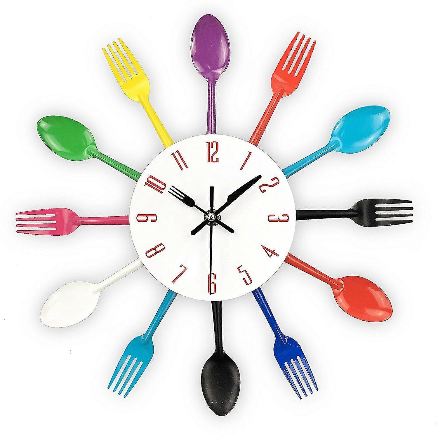 Kitchen Wall Clock, 3d Removable Modern Creative Cutlery Kitchen Spoon Fork Wall Clock Mirror Wall