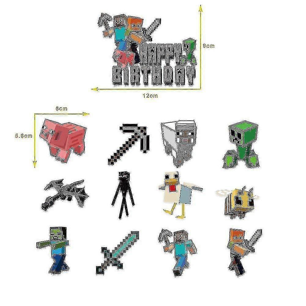 Minecraftをテーマにしたハッピーバースデーパーティーバルーンセット装飾用品バナープルフラッグケーキトッパーキット-dh