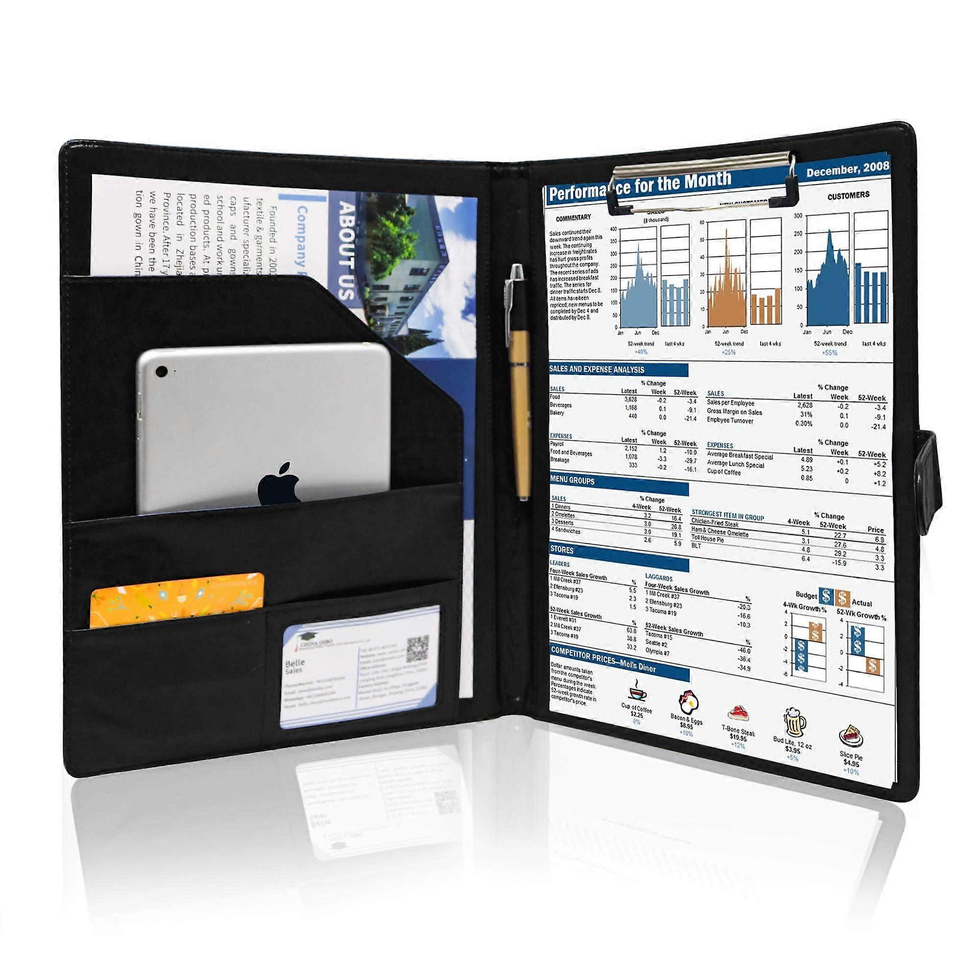 A4 Magnetic Conference Folder Clipboard with Storage Portfolio Padfolio PU Leather Interview Document Organizer