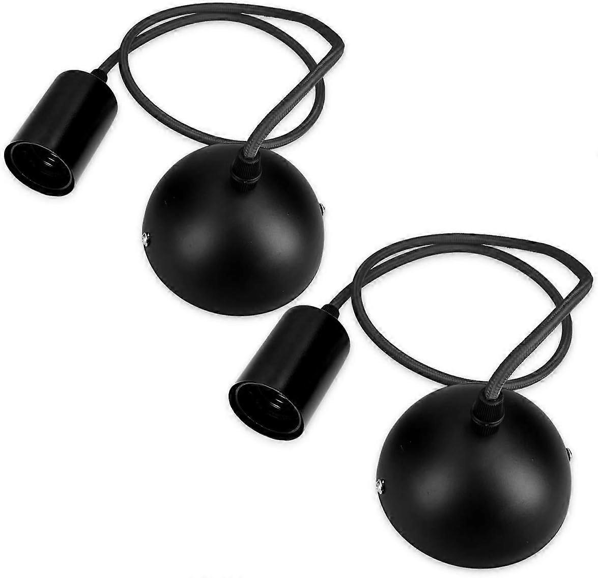2x electric cable for lamp - Cable with E27 socket fixing ring and holder - Ceiling light suspension fitting - Black