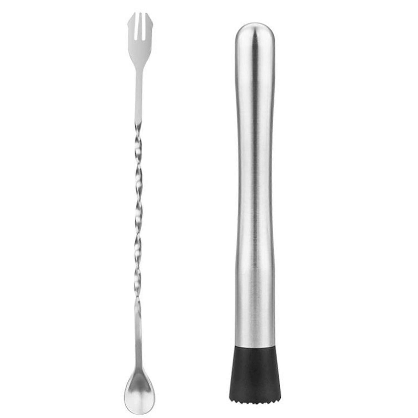 1 Set Drink Stirring Stick Grooved Head Powerful Crushing Force Long Handle Rust-proof Manual Crushed Cocktail Stirrer Household Supply KAESI