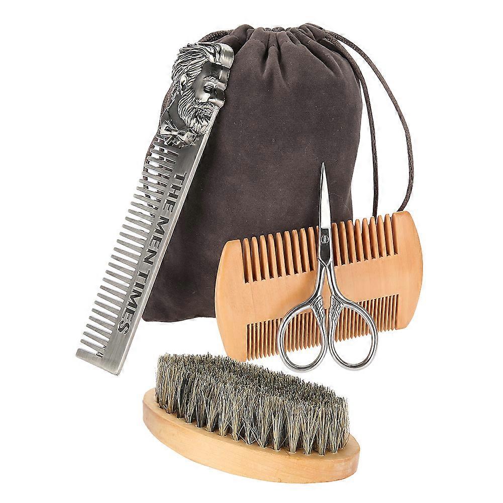 Beard Brush Set Double sided Styling Comb Scissor Repair Modeling Cleaning Care Kit