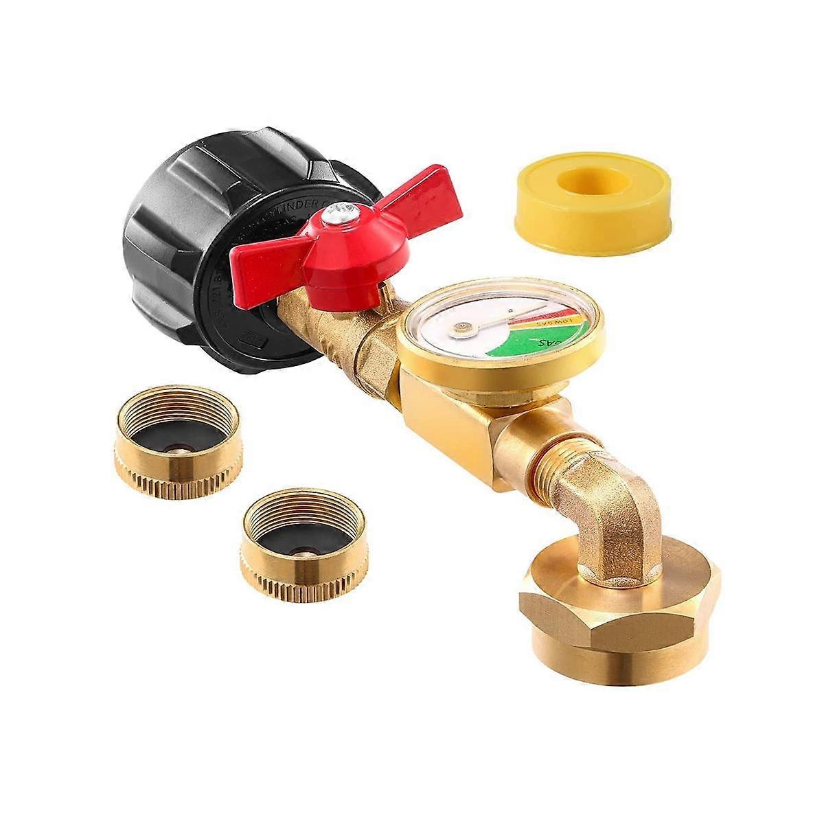 QCC1 Propane Refill Elbow Adapter with Propane Tank Gauge, 90 Degrees Refill Pressure Adapter with