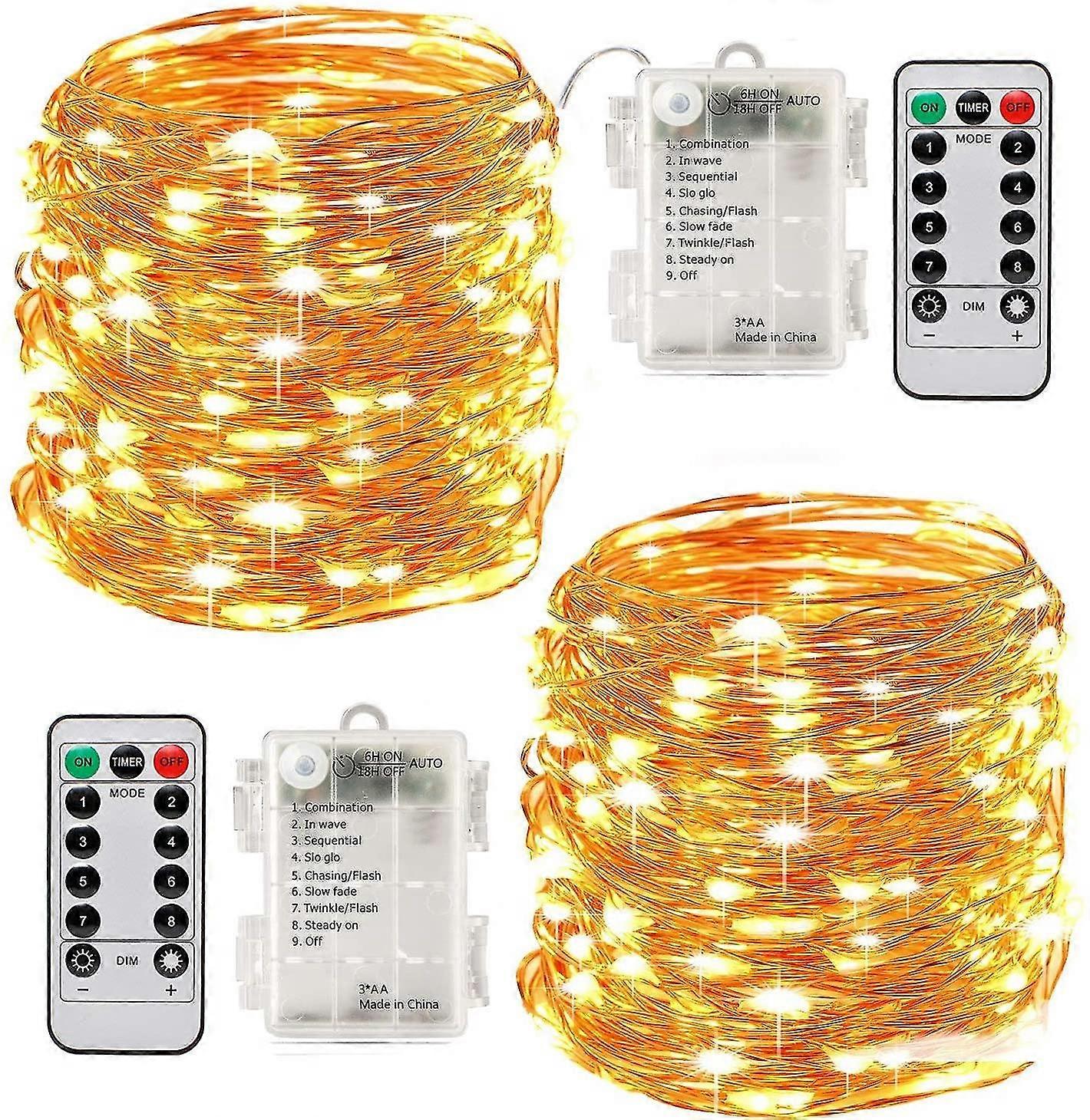 100 Leds10m String Lights Timer Function With Remote Control Ip65 Waterproof Indoor- Warm White(2pcs)