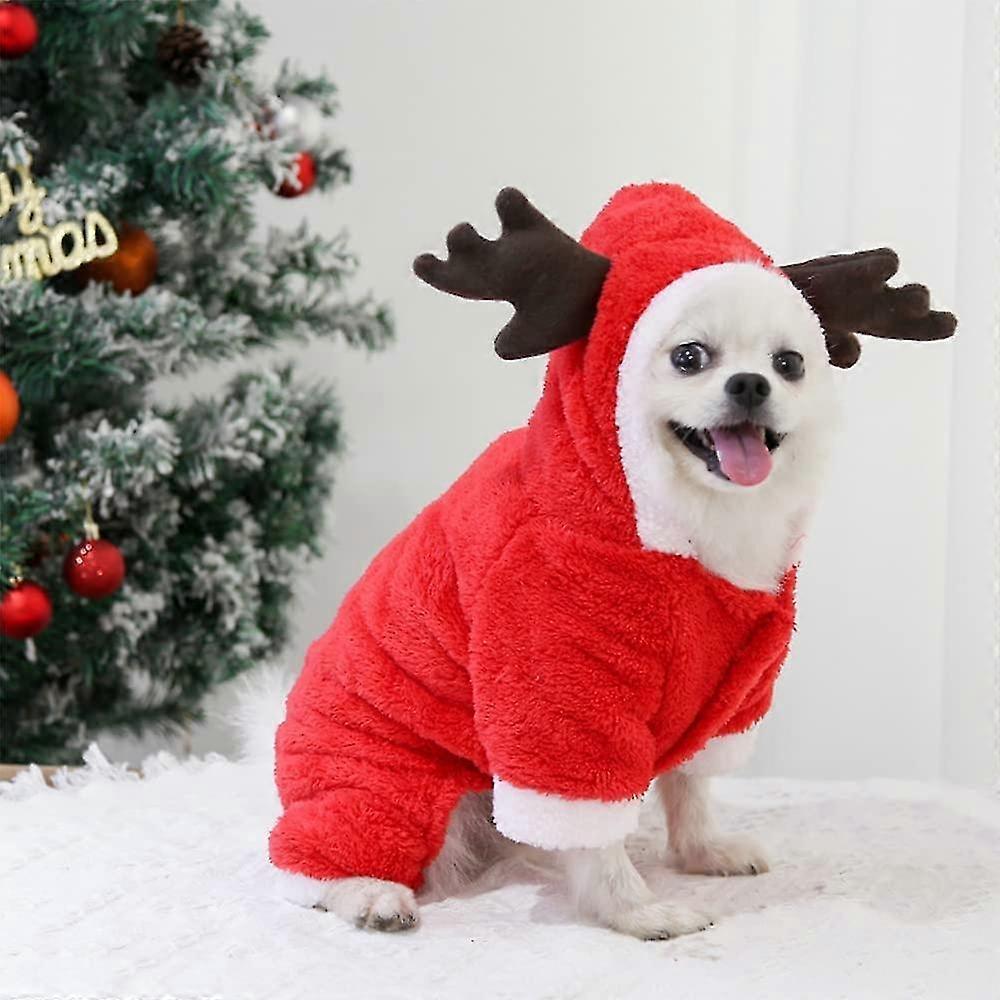 Christmas Dog Outfit Dog Reindeer Costume Warm Fleece Hoodies Christmas Dog Jumper Pets Christmas Outfit For Small Middle Dogs Cats