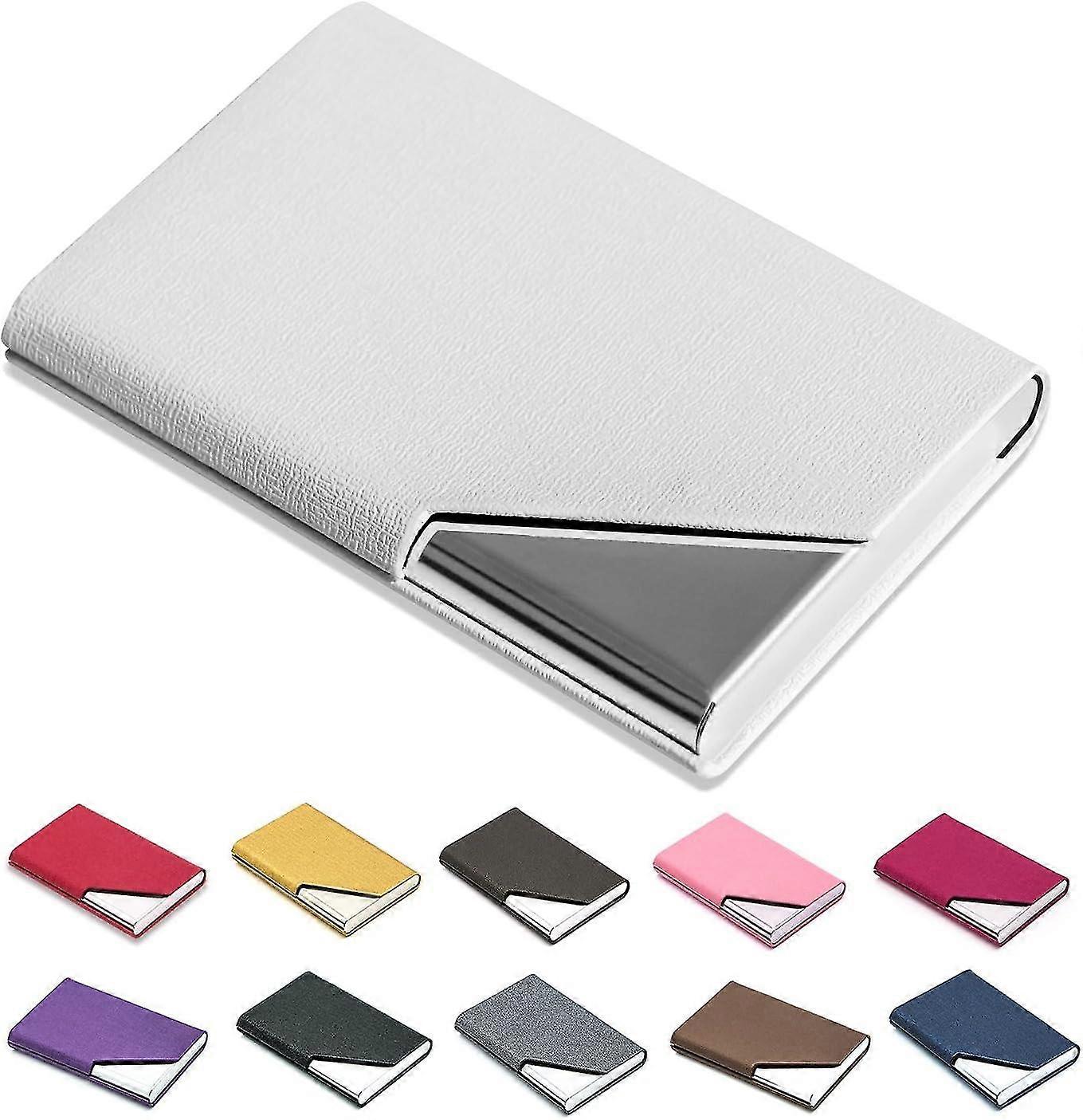 حامل بطاقة اسم العمل الفاخرة بو الجلود & الفولاذ المقاوم للصدأ حالة بطاقات متعددة ، اسم العمل حامل بطاقة محفظة بطاقة الائتمان حالة الهوية (أبيض)