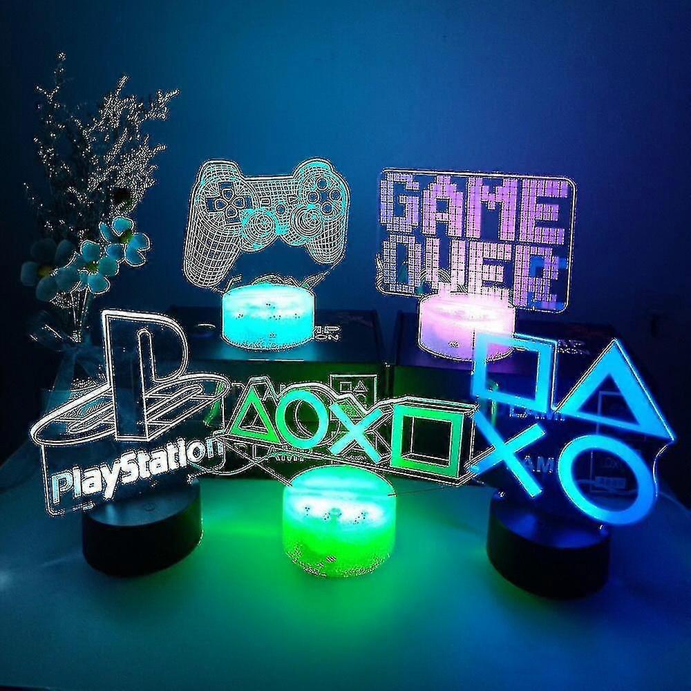 3d Night Lamp Gaming Room Desk Setup Lighting Decor On The Table Ps Gamepad Shape Game Console Icon