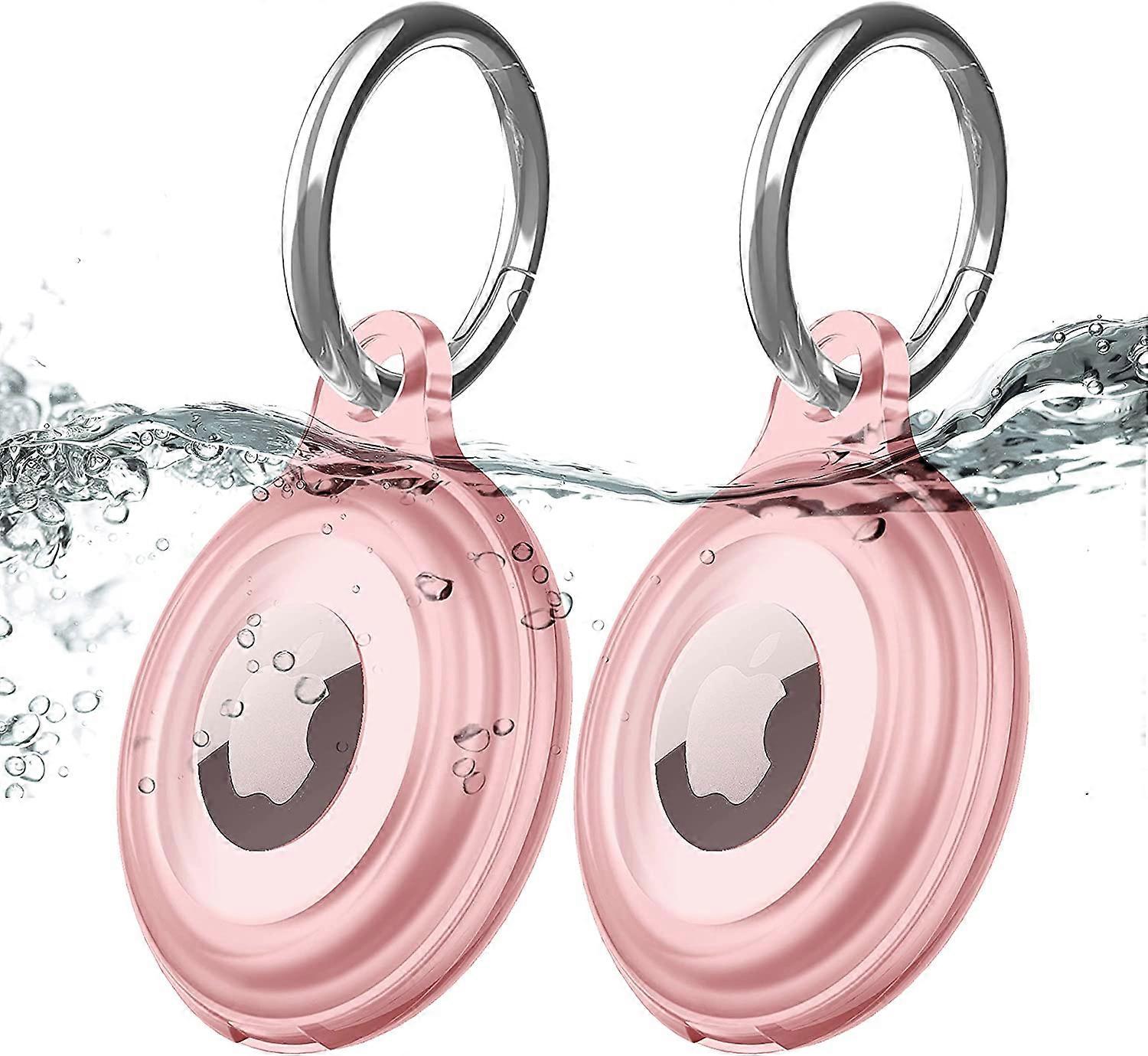 2 Pack AirTag Key Case, IPX8 Waterproof, Lightweight, Anti-Scratch, Easy Installation, Soft Shockproof Air Tag Holder for Luggage, Keys, Dog Collar-Pi