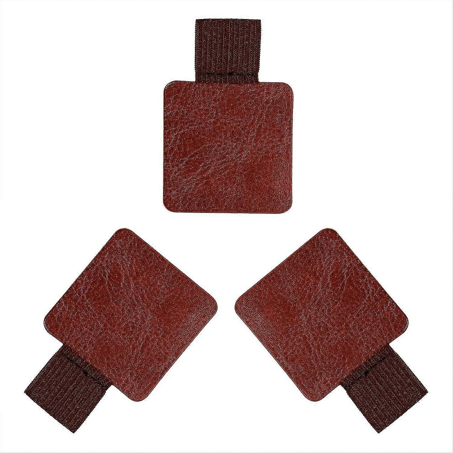 3 Pcs Self-adhesive Leather Pencil Elastic Loop, Square Pu Leather Pen Clip, Pen Holder (red-brown)