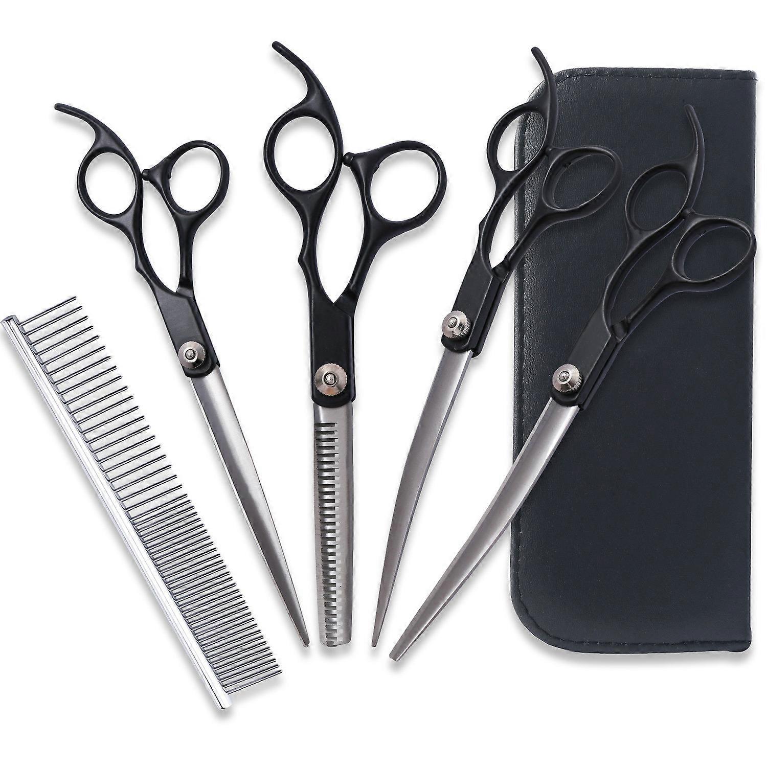 4pcs 7.0-Inch Color Painted Split Scissors Pet Grooming Dog Scissors Set Straight Scissors Curved Up And Down