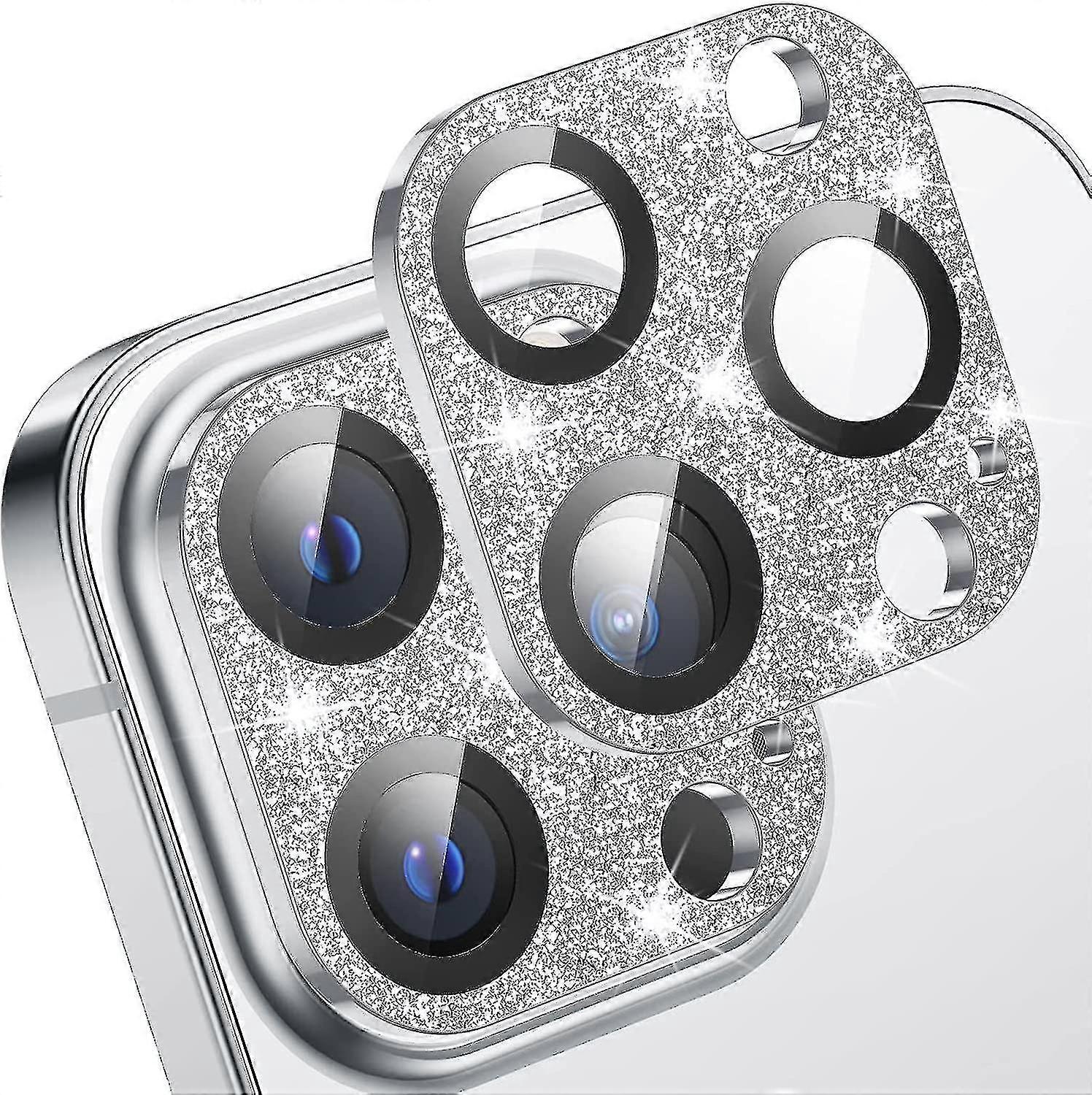 Camera Lens Protector For Iphone 13 Pro Max 6.7 Iphone 13 Pro 6.1 - Tempered Glass Bling Protective Film (silver Glitter)