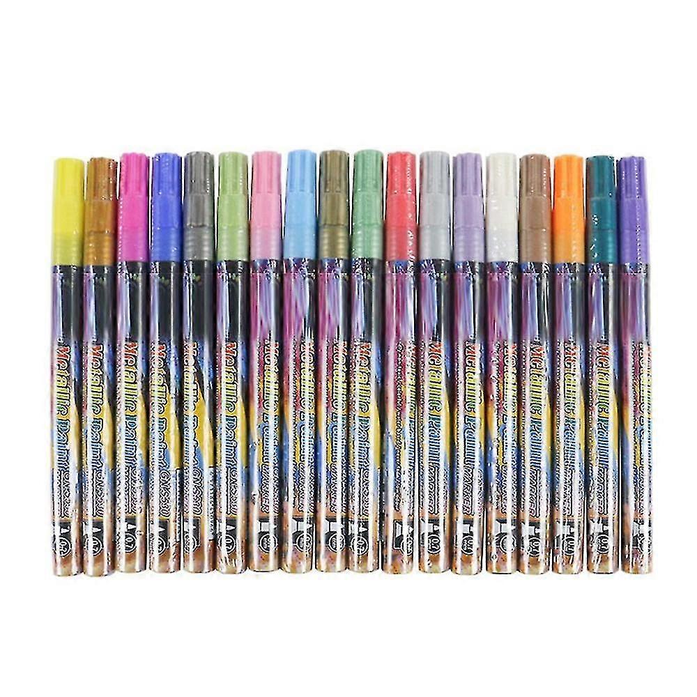 18 Colors Metallic Markers, 0.7mm Super Nib Brush, Metallic Water-based Markers Color Art For Signa