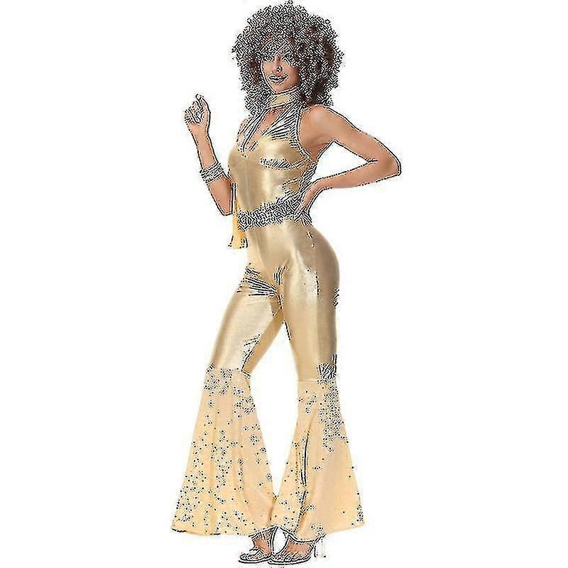 Sexy Metallic Disco Jumpsuits - Women's Open Midriff Disco Jumpsuits