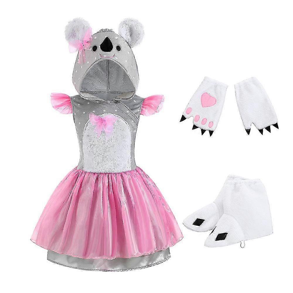 Çocuk Pembe Koala Elbiseleri Eldiven ve Ayakkabı 3 Parça Set
