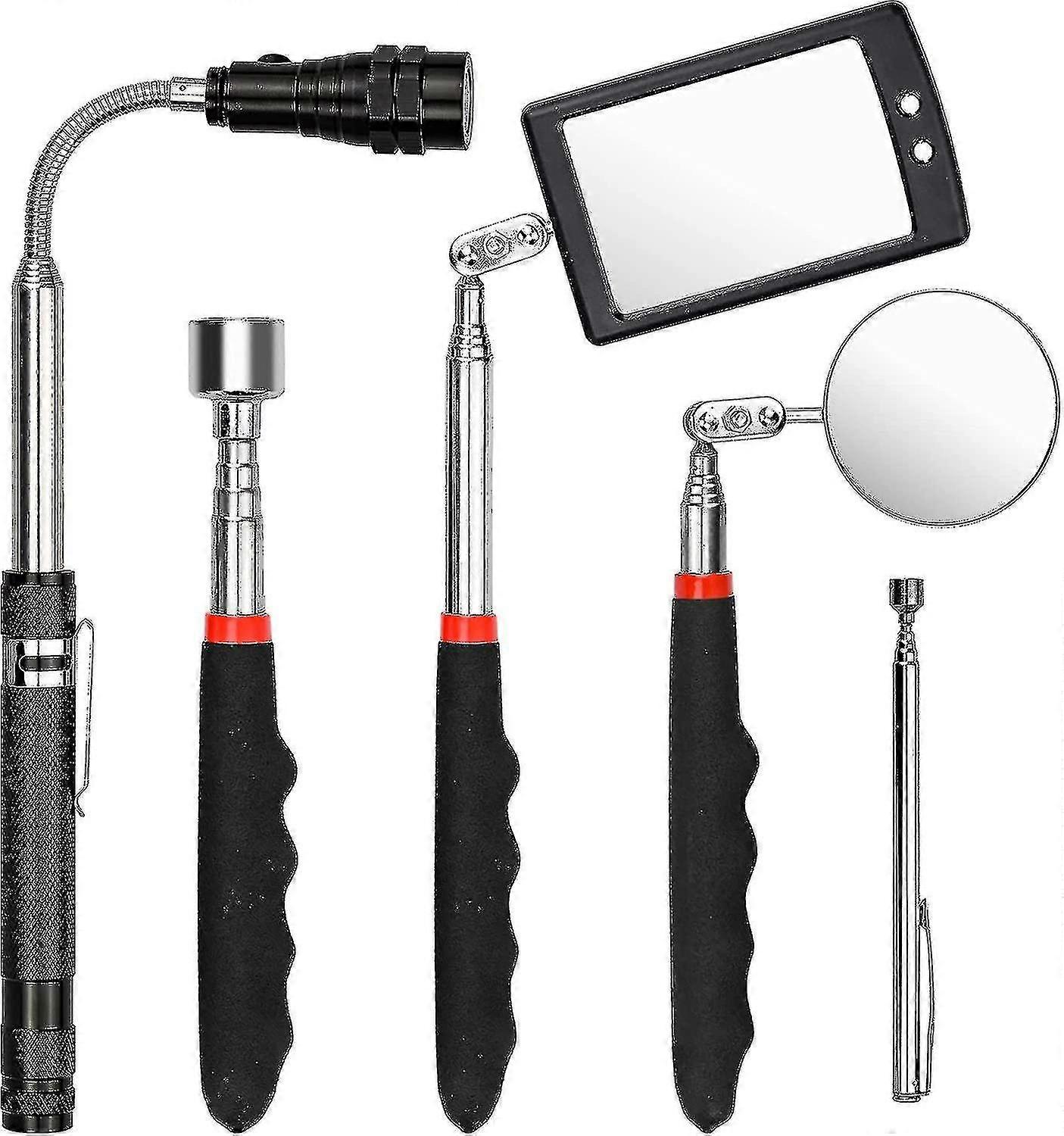 Magnetic Pick Up Tool - 5pcs Telescopic Magnetic Pickup Tools Including 1.520lb Magnet, SquareRound Inspection Mirror with LED and Flashlight