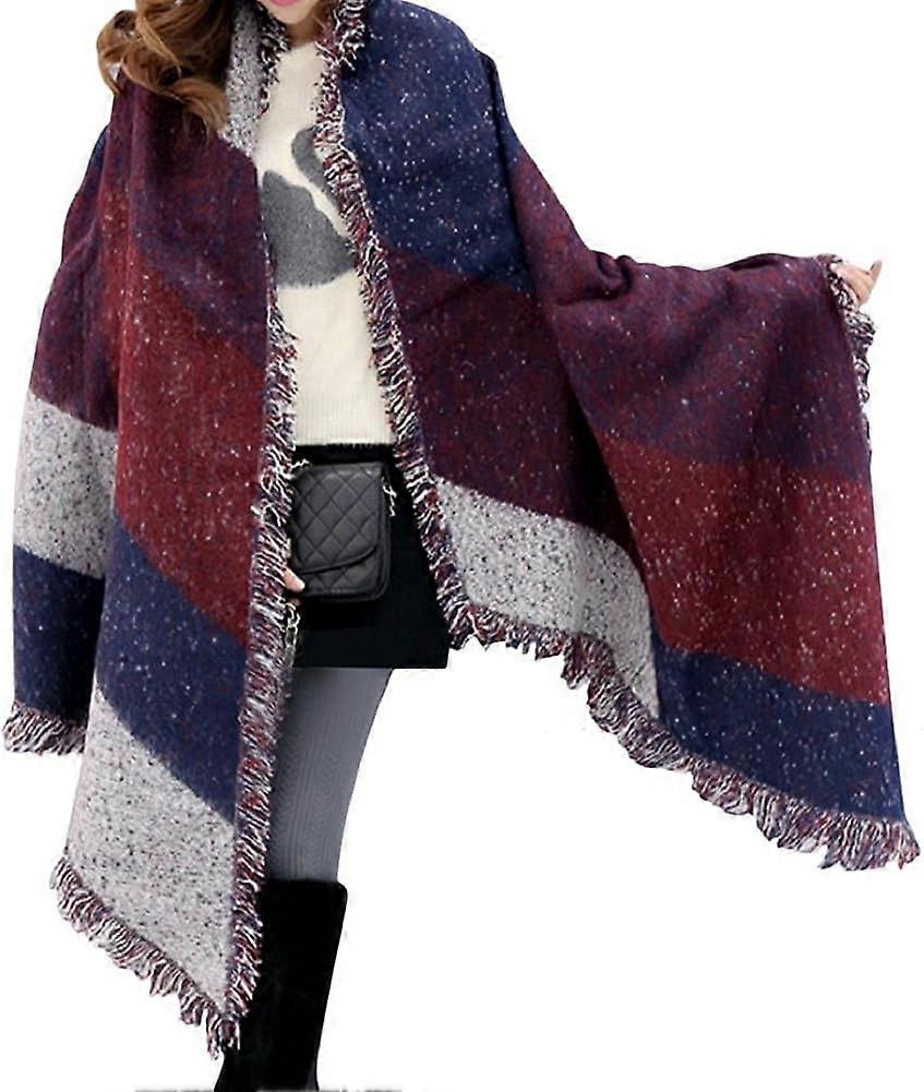 Women Large Oversized Scarf - Thick Style Patchwork Cape Shawl