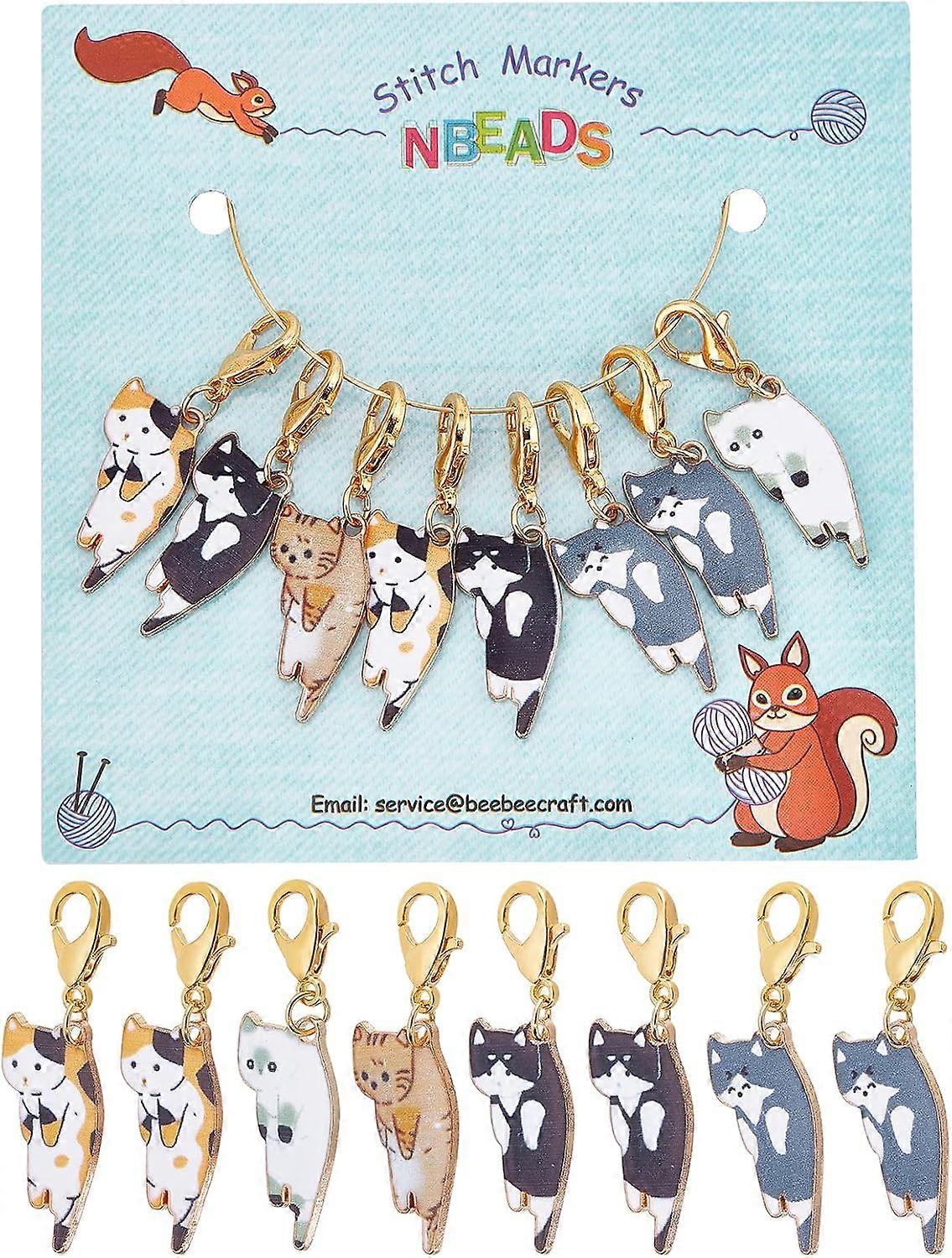8 Pcs Cat Stitch Markers Alloy Enamel Crochet Stitch Marker Charms Locking Stitch Marker with Lobster Claw Clasps for Knitting Weaving Sewing Accessor