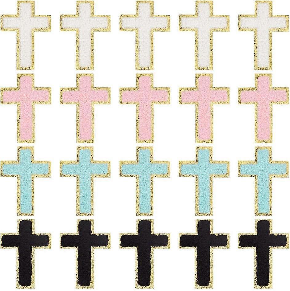 20Pcs 4 Colors Cross Patches Iron on Cross Chenille Patch Sew on Decorative Repair Patch Applique Patch for Clothes Hats Backpacks Vests Jacket DIY Cr