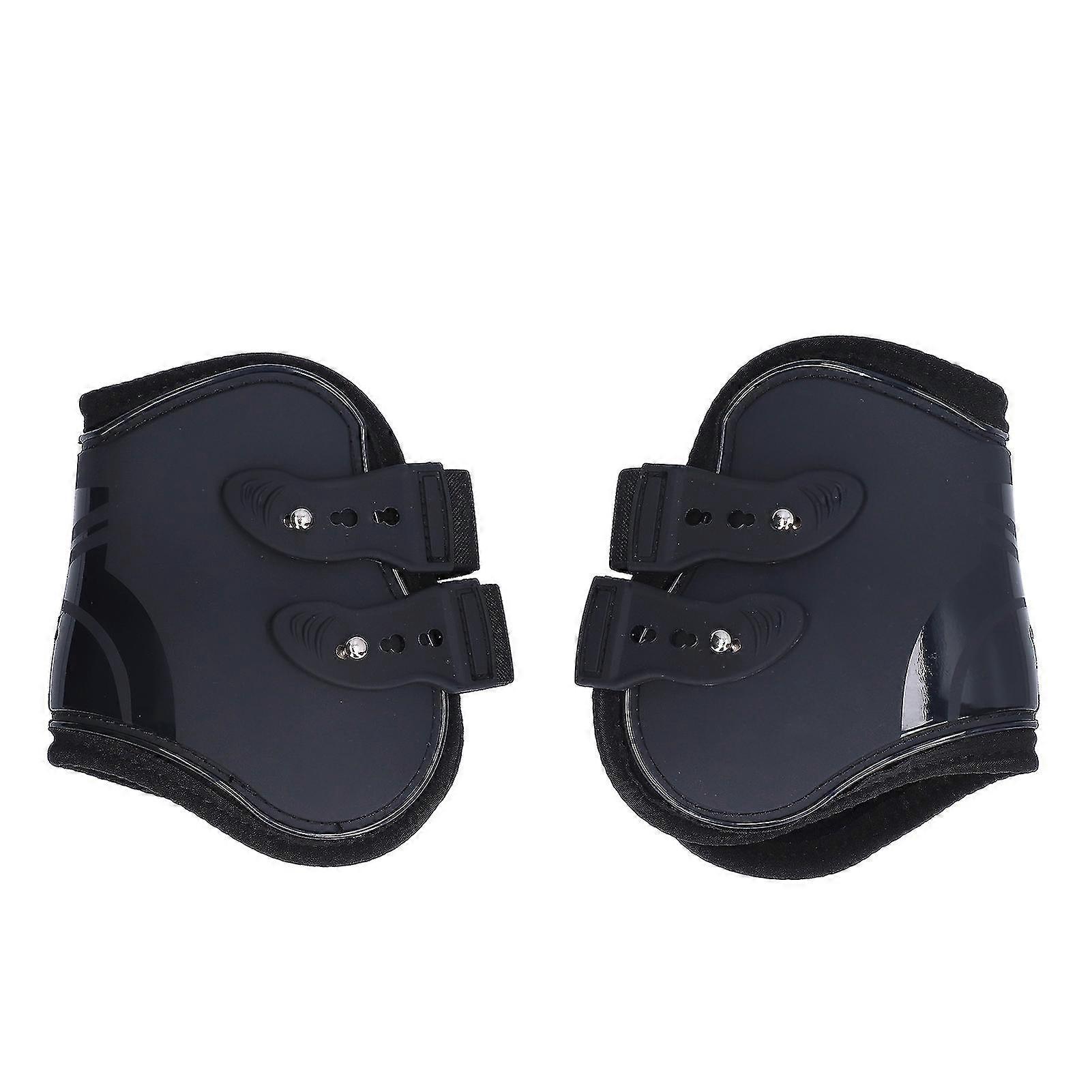 Horse Tendon Boots Set Adjustable Durable PU Shell Protection for XL Black Hind Legs 2 Pieces