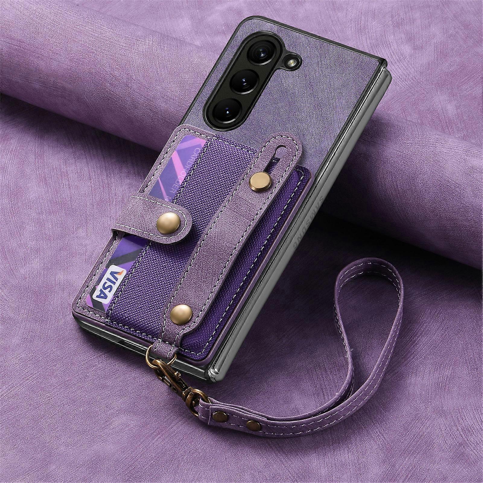 For Z Fold 6 Case, Leather Wallet Case For Samsung Galaxy Z Fold 6 With Card Holder & Wristband, Shockproof Protective Cover