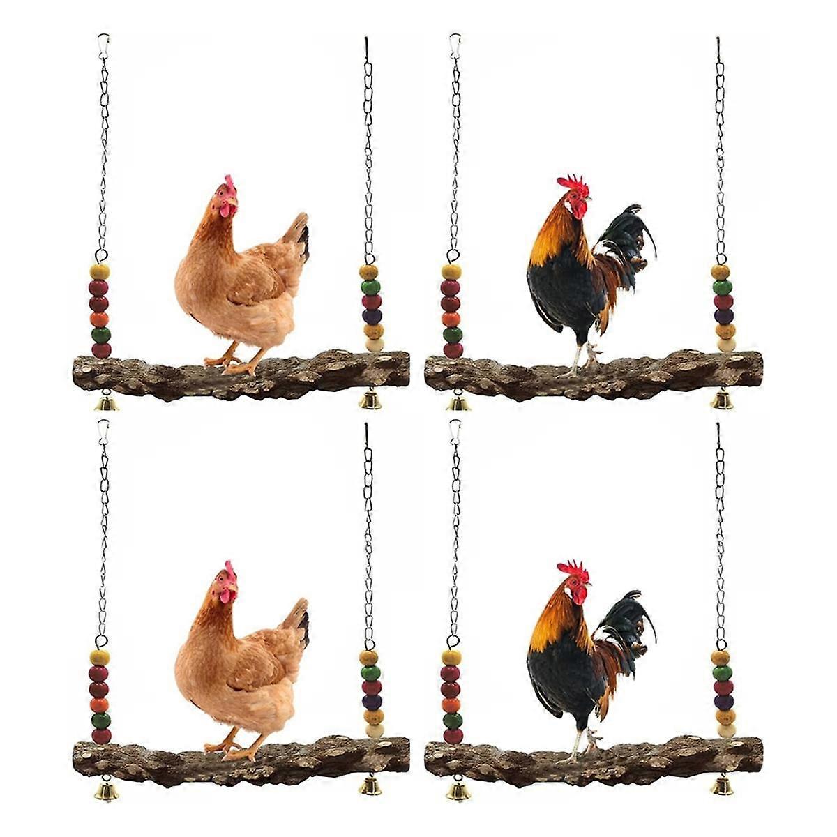 4 Pack Chicken Bird Swing,Natural Wooden Swing Toys,Wood Stand for Chick,Safe Chicken Coop Accessories for Bird,Parrot