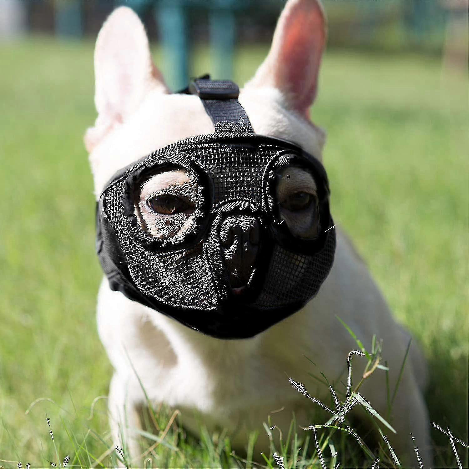 Short Snout Dog Muzzle Breathable Mesh Bulldog Muzzle Adjustable Dog Mouth Cover British French Bulldog Muzzle -ys