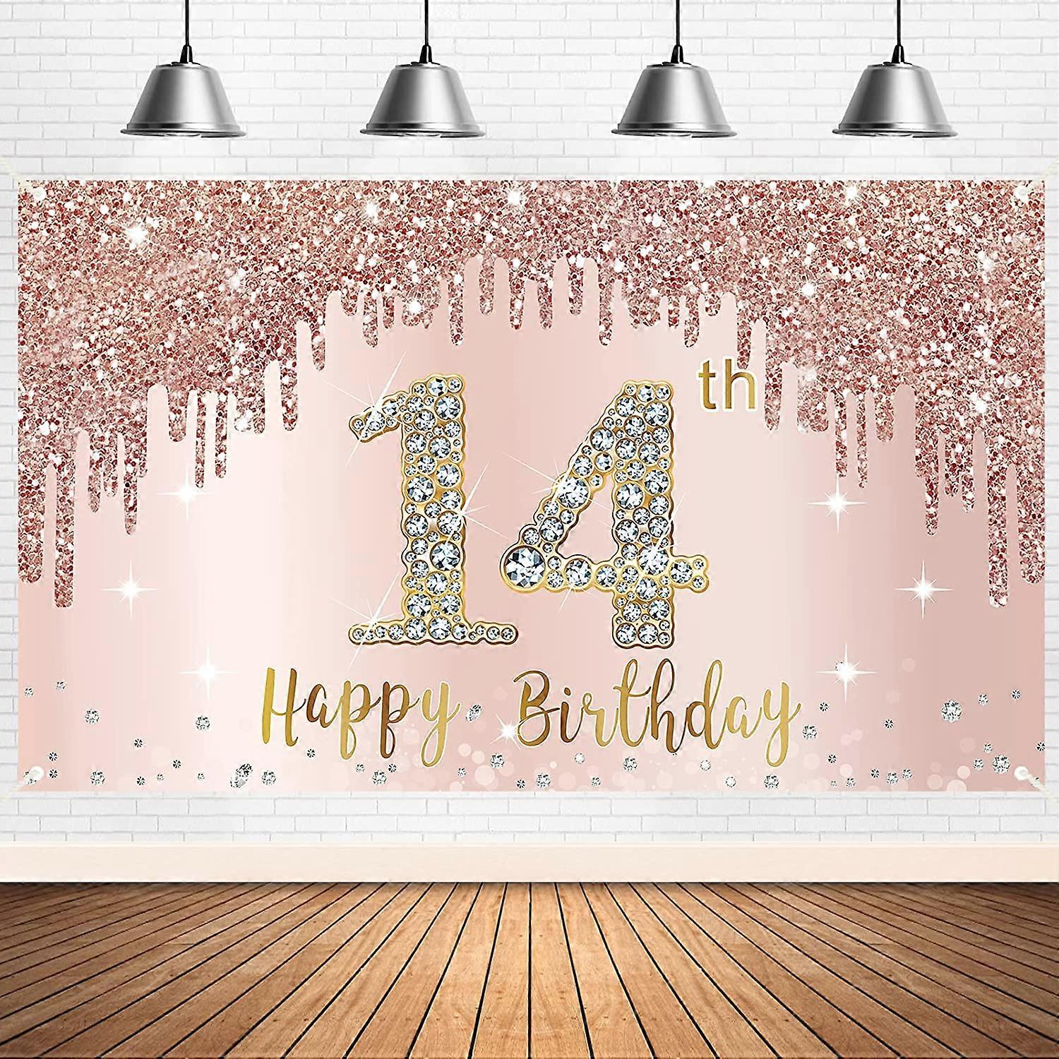 Bandierine Rosa Per 14° Compleanno - Festone Olografico 3,9m Con 11 Bandiere - Decorazione Per Feste