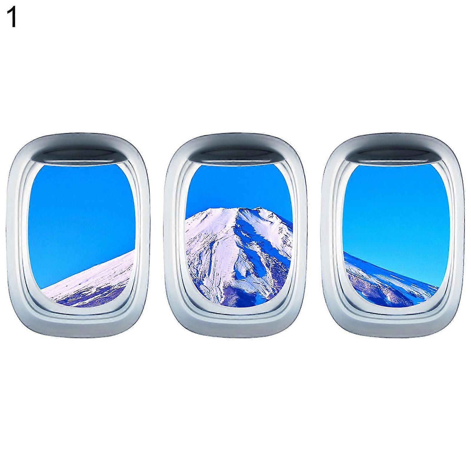 3pcs/set Airplane Window Decal Three-dimensional Self Adhesive Window View Landscape Wall Decor Airplane Wall Stickers For Home