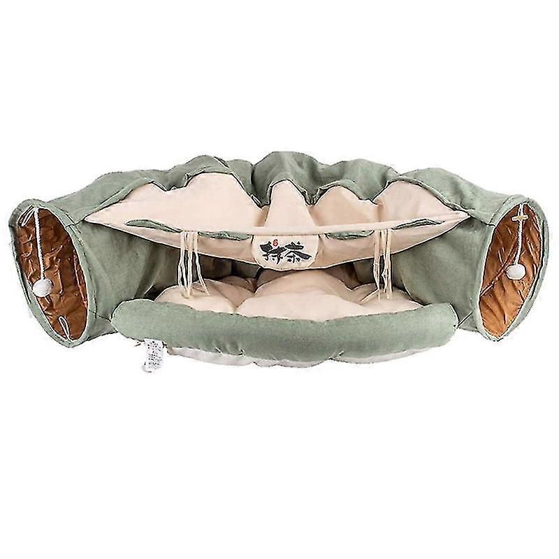 折りたたみ式取り外し可能なトンネルチューブペットインタラクティブリムーバブルベッドプレイおもちゃ屋内猫ウサギ子犬グリーン