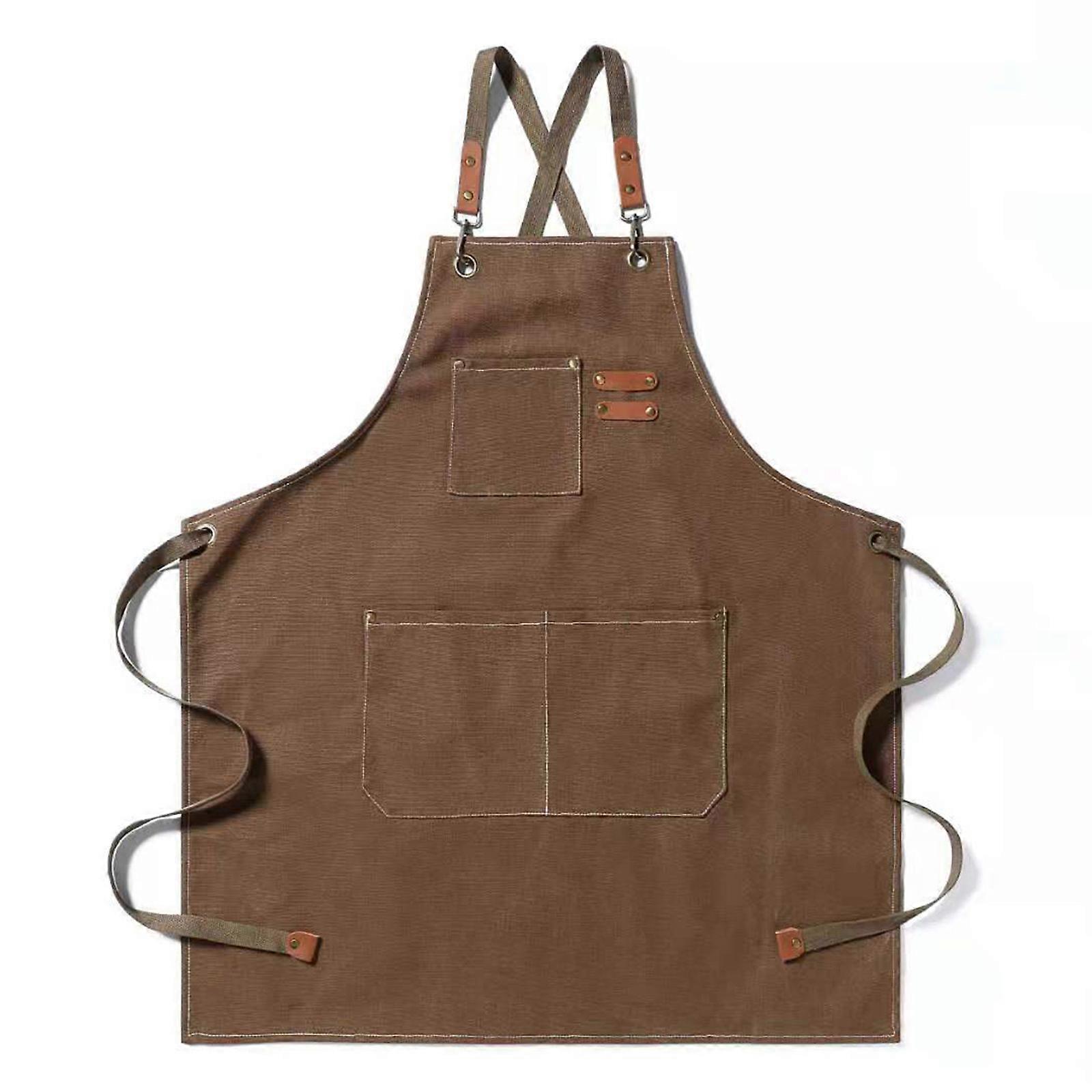 New Upgrade Chef Aprons for Men Women with Large Pockets, Cotton Canvas Cross Back Heavy Duty Adjustable Work Apron