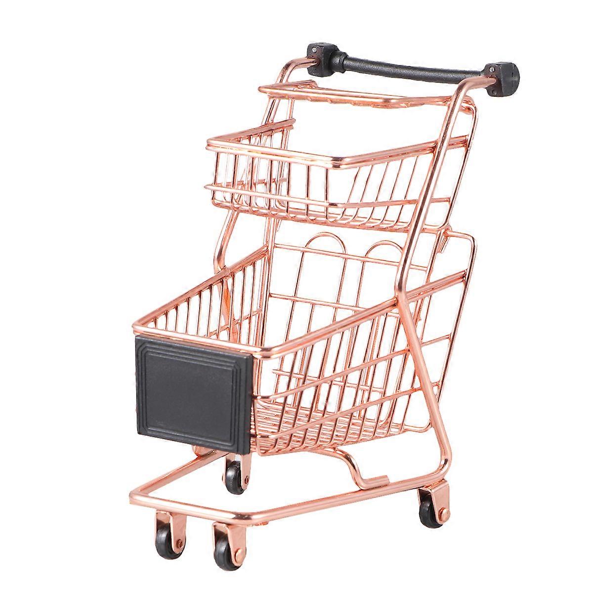 Tiny Shopping Cart Trolley Toy Mini Two-tier Shopping Cart Shopping Cart Kids Trolley Playset
