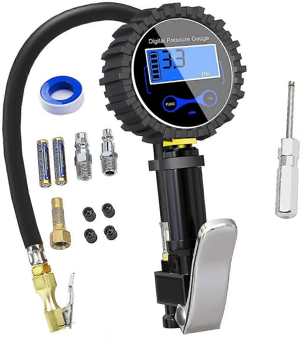 Digital Tire Gauge 250 Psi, High Accurate Digital Tire Pressure Gauge With Inflating Gun For Car Motorcycle Bikes, 2 Aaa Batteries, Lcd Display