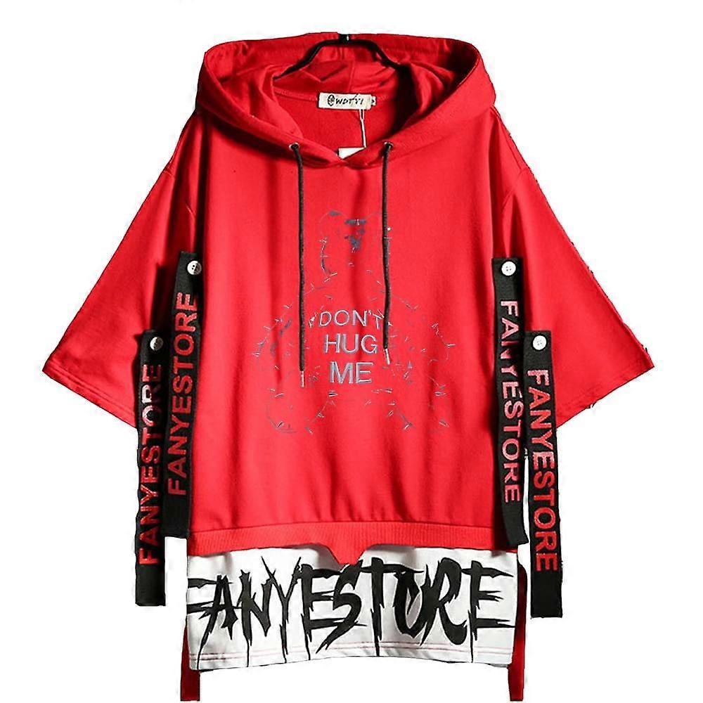 Gothic Heart Graphics Print Men Hooded T-shirts Ribbons Letter Patchwork T Shirt Summer Hip Hop Streetwear Tees Casual Y2K Tops